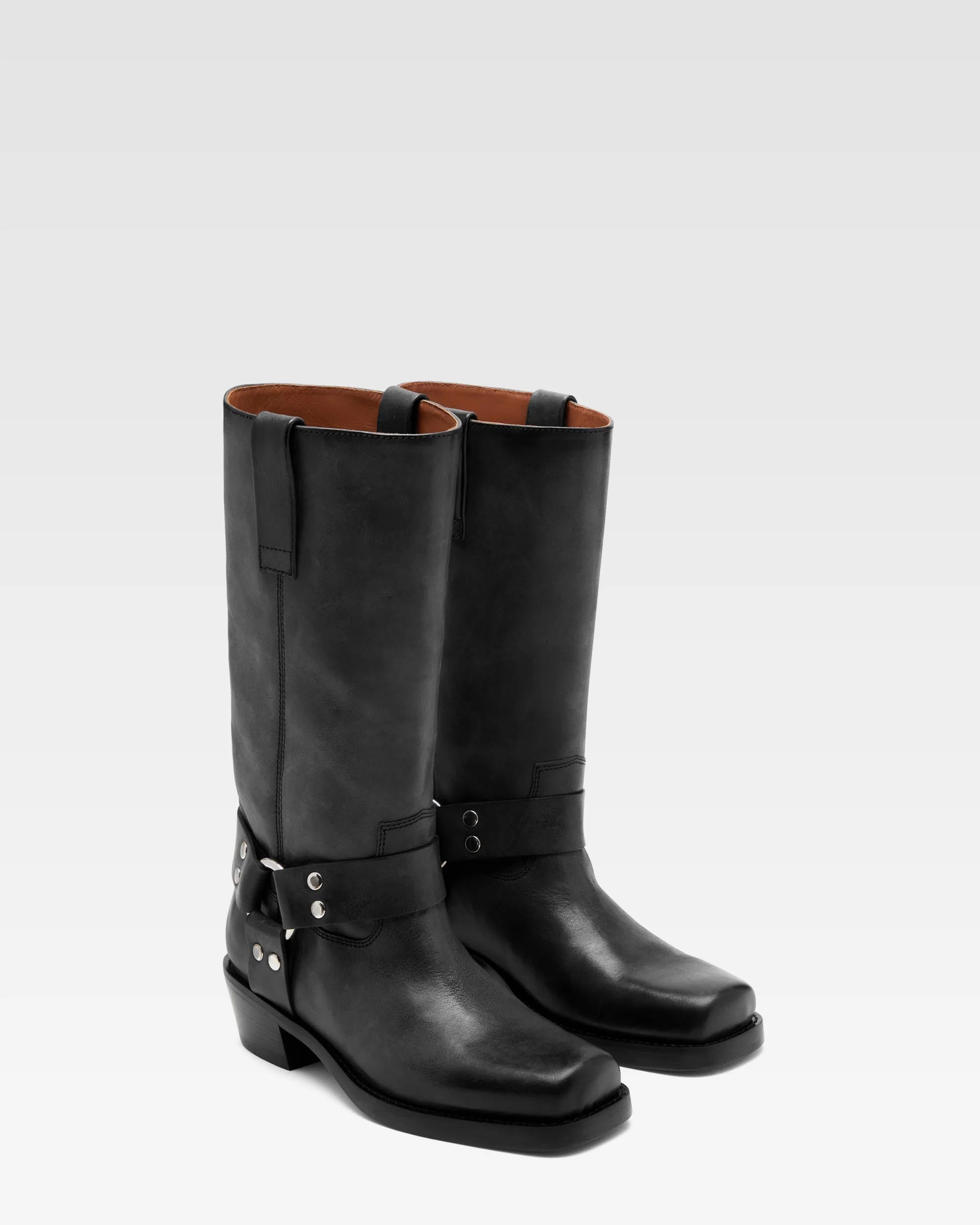 Black nappa leather boots with smoky nuances