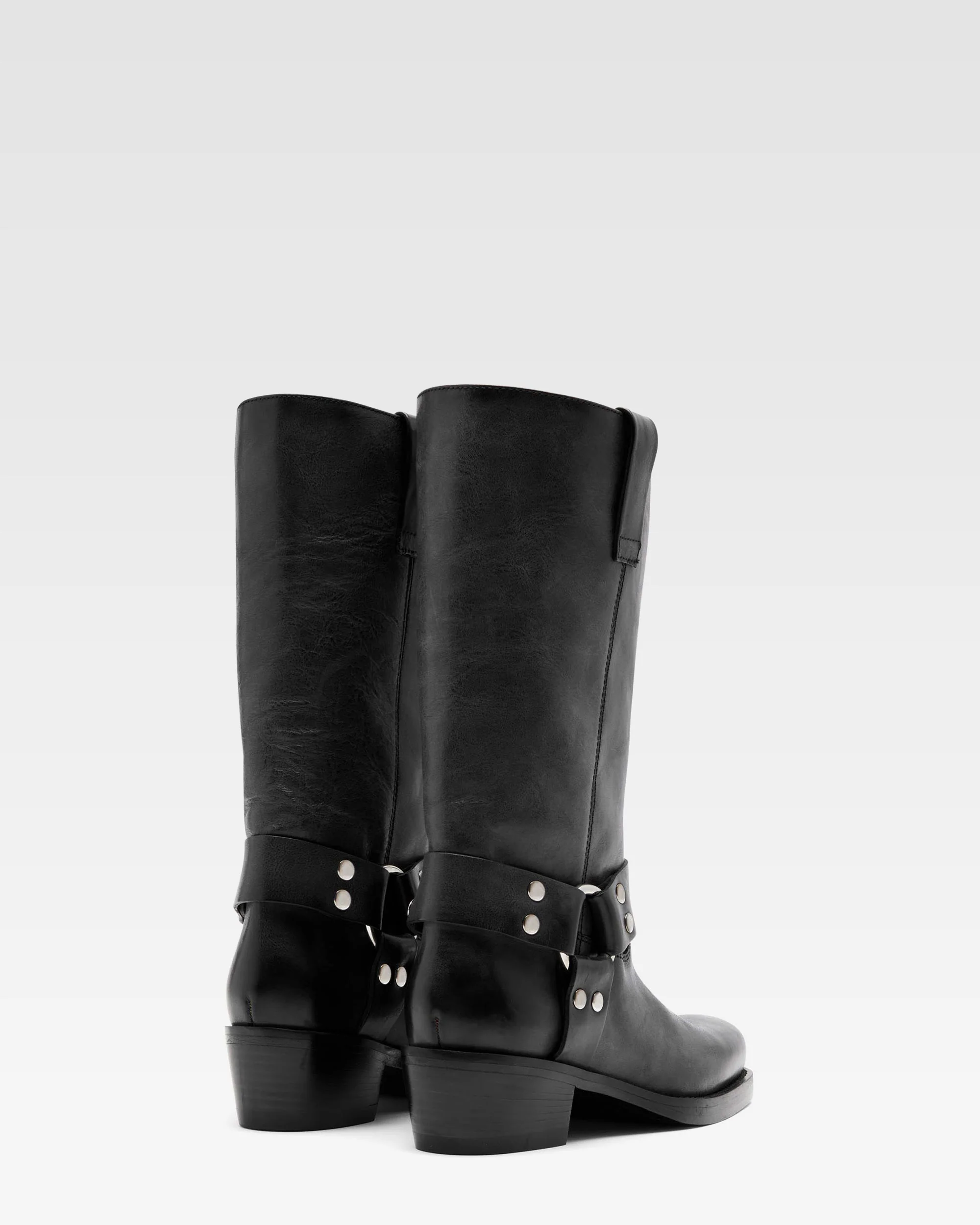 Black nappa leather boots with smoky nuances