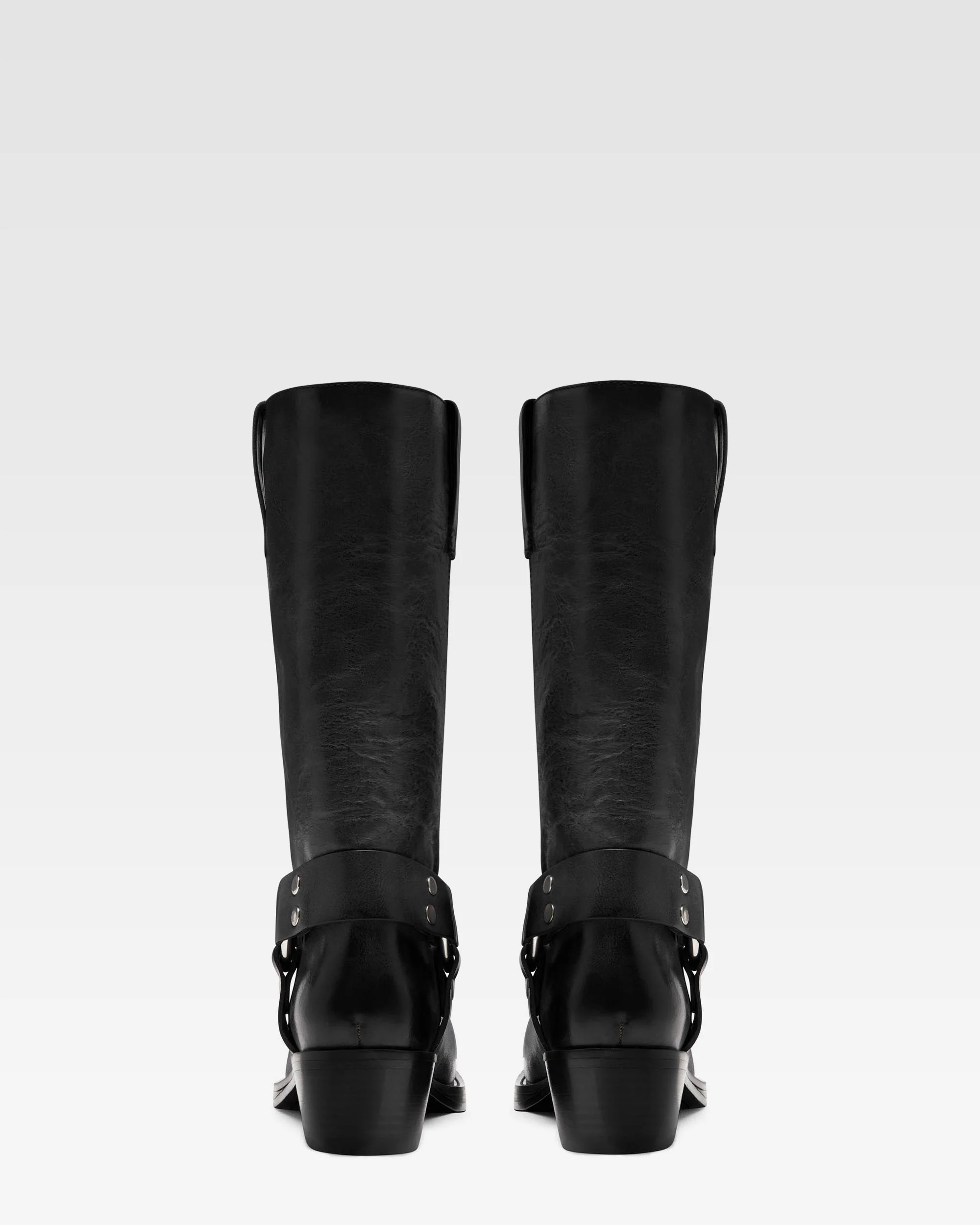 Black nappa leather boots with smoky nuances