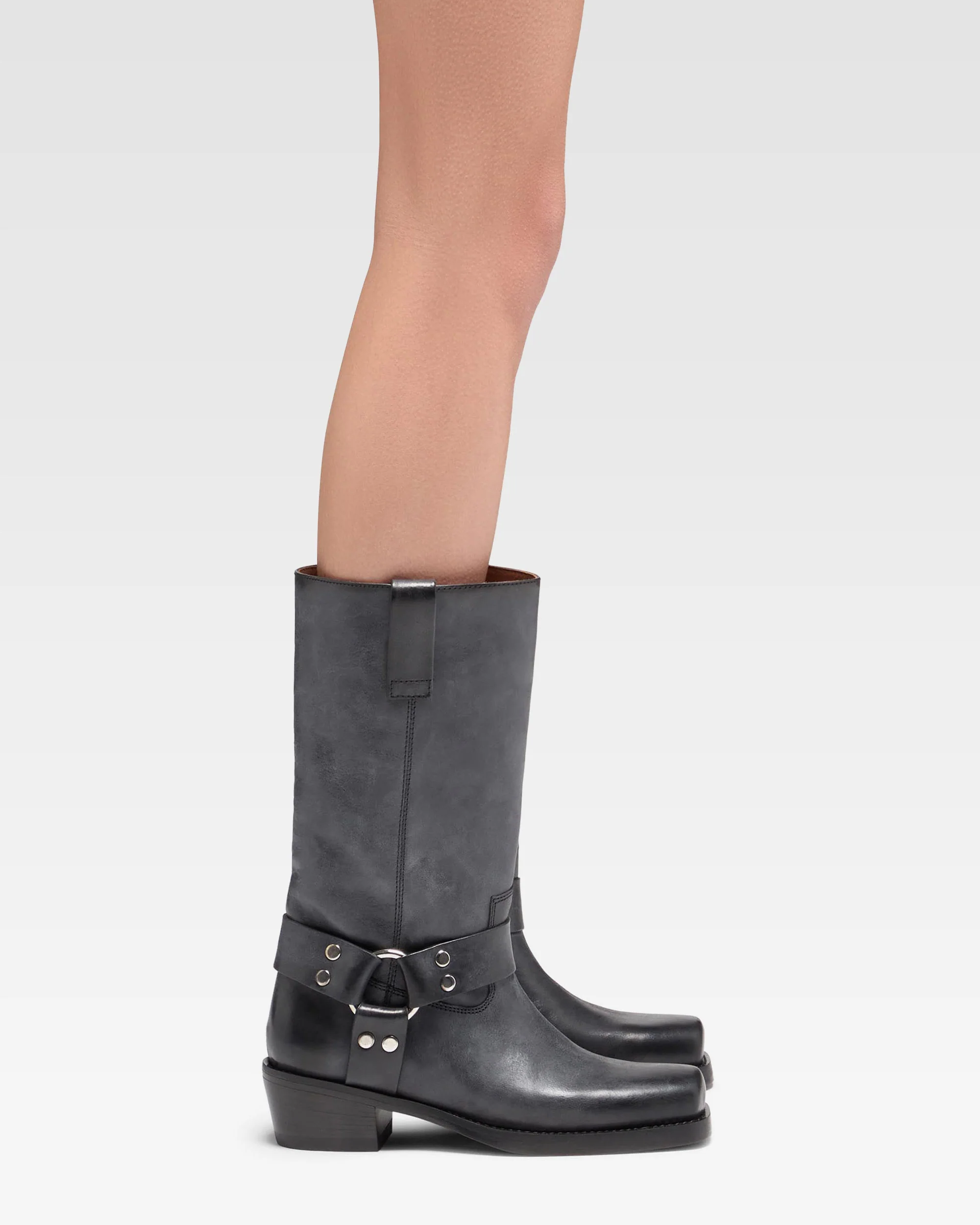 Black nappa leather boots with smoky nuances