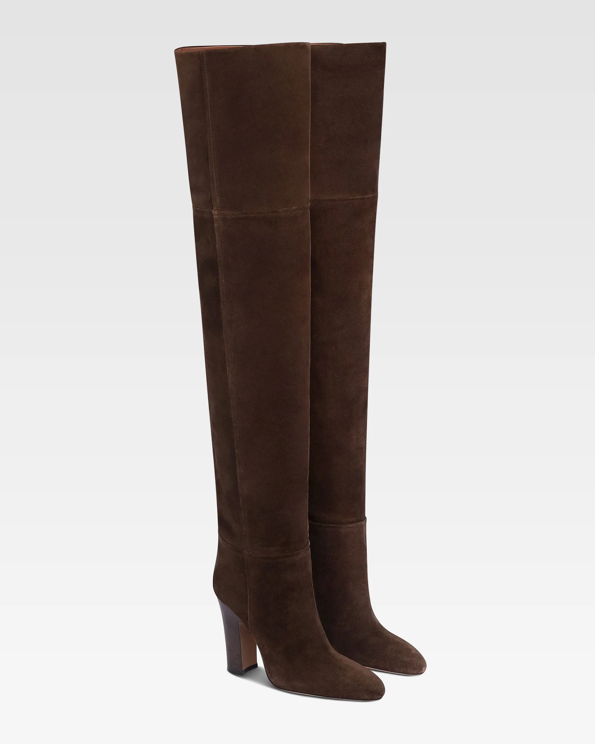 Over-the-knee boots in ebony calf suede leather