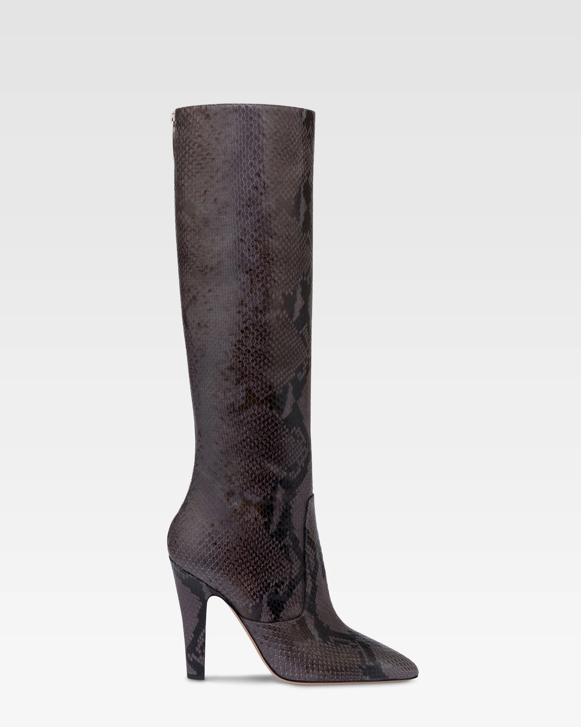 Boots in ash printed python leather.