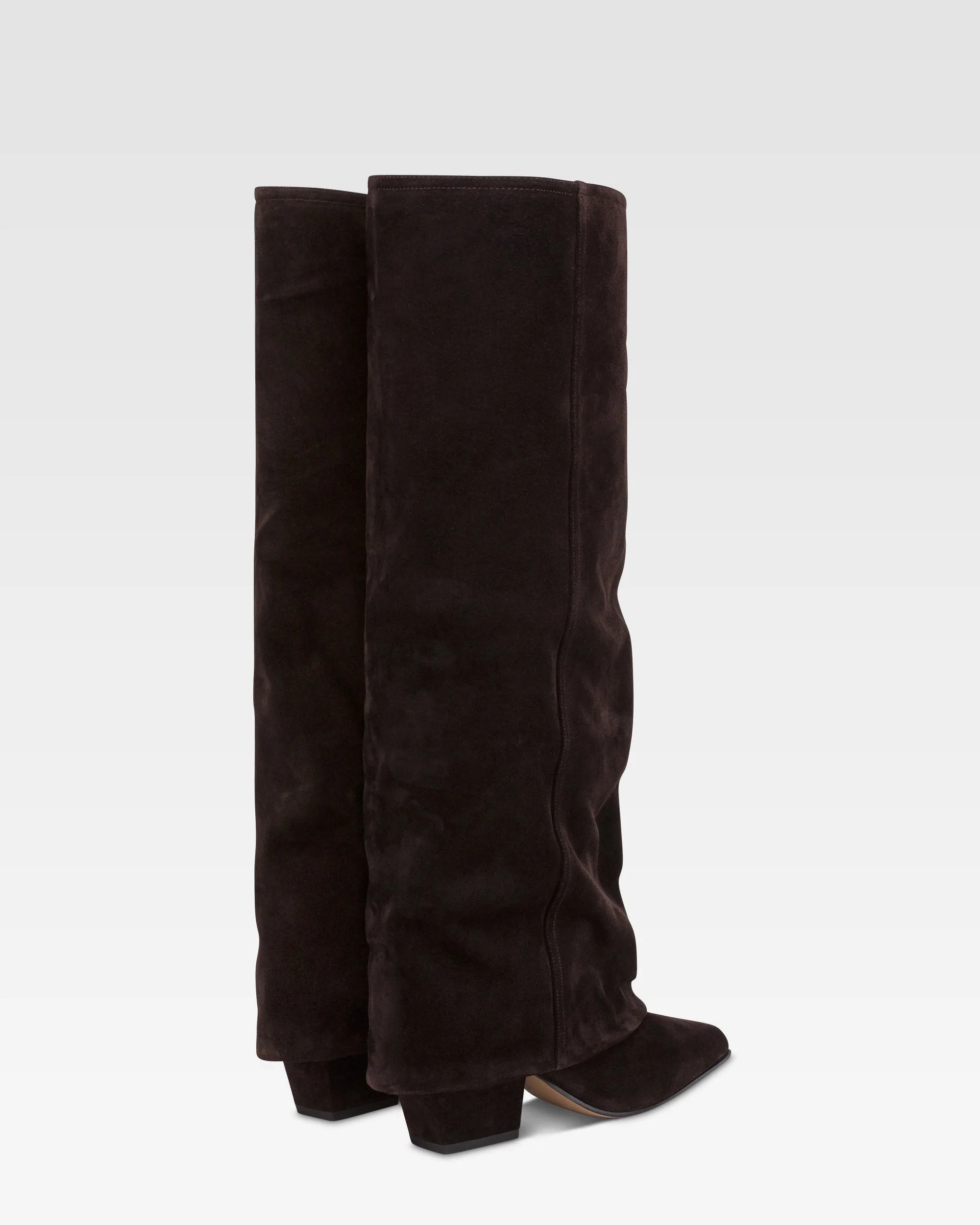 Fold-over boots in ebony calf suede leather.